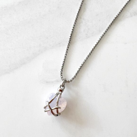 Jones New York Rose Crystal Heart Pendant Necklace Silver - Picture 2 of 6